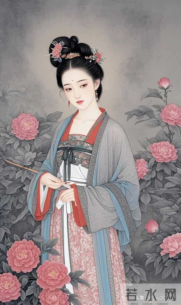 美图：工笔红花仕女