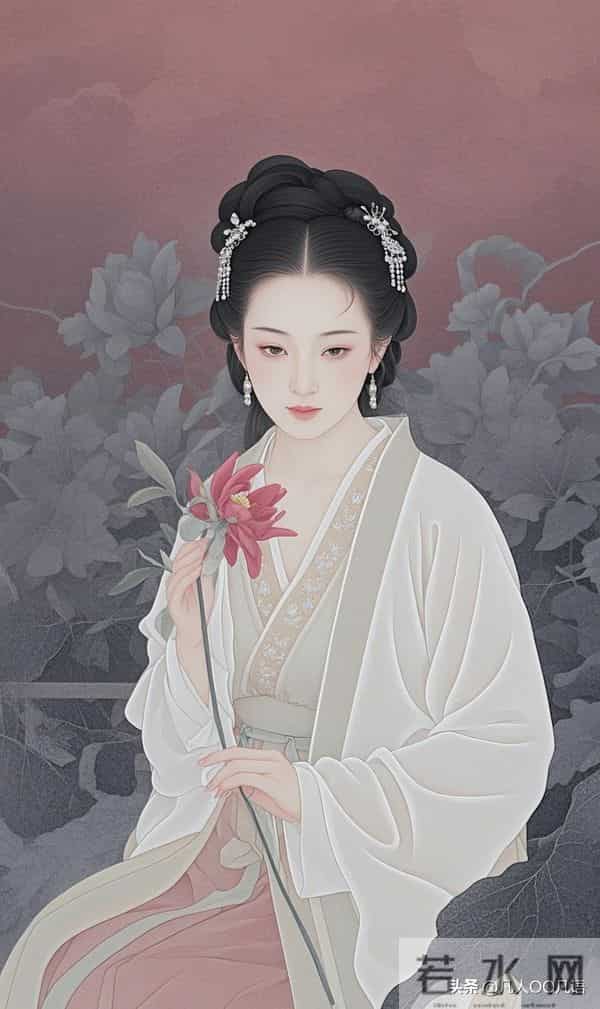 美图：工笔红花仕女