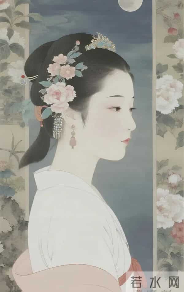 工笔月下簪花仕女（ 窈窕淑影，丰韵娉婷 ）