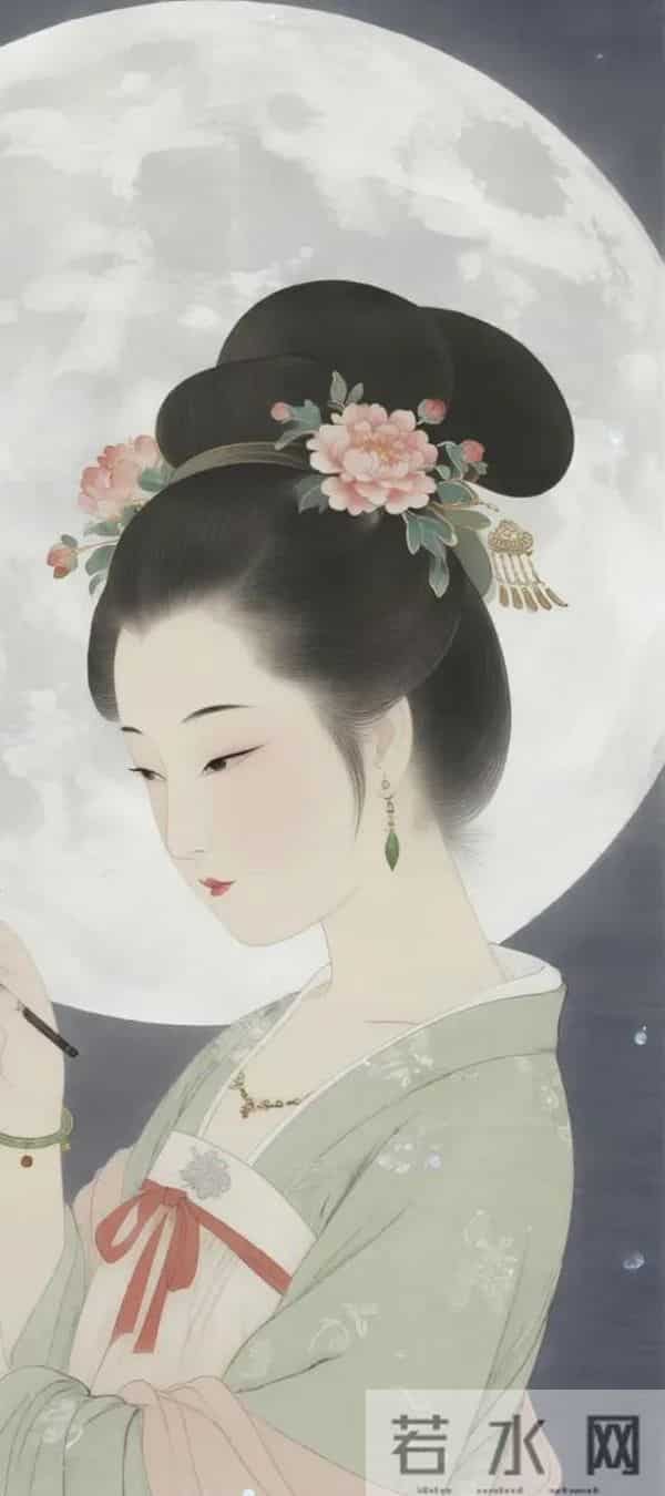 工笔月下簪花仕女（ 窈窕淑影，丰韵娉婷 ）