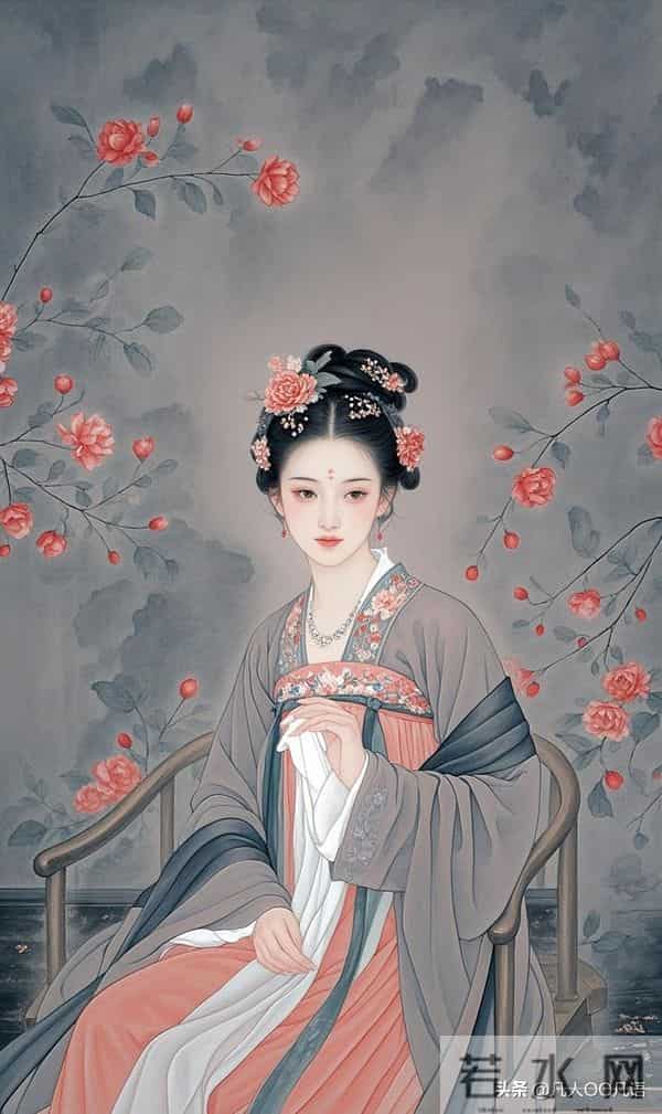 美图：工笔红花仕女