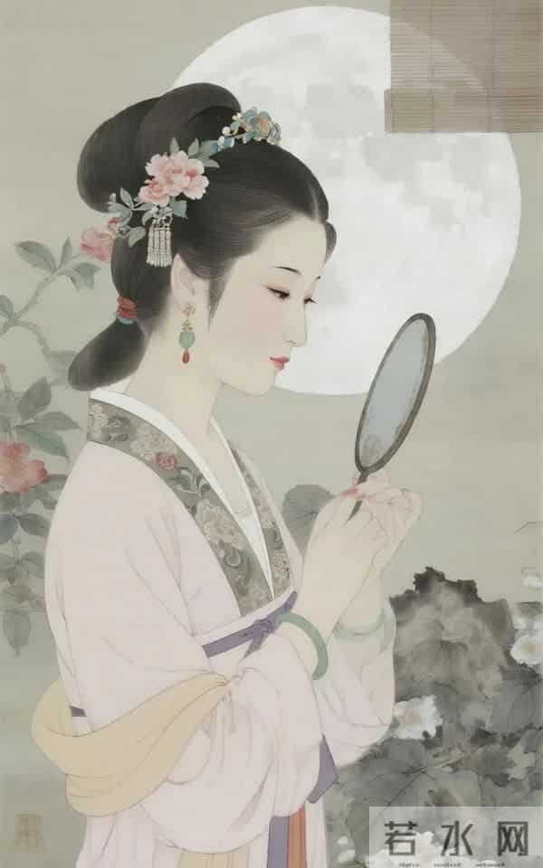 工笔月下簪花仕女（ 窈窕淑影，丰韵娉婷 ）