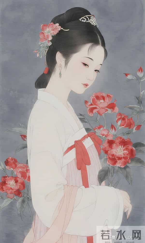 美图：工笔红花仕女