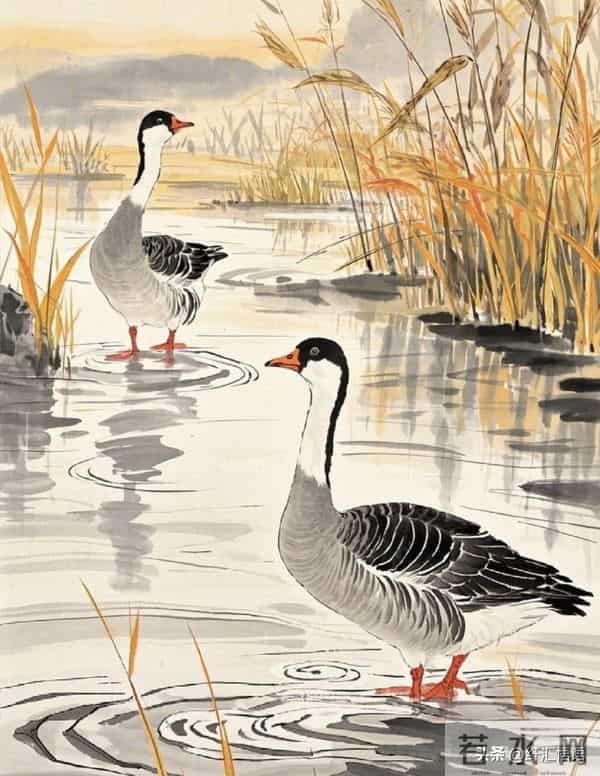 水边鹅戏影，花间鸟语香