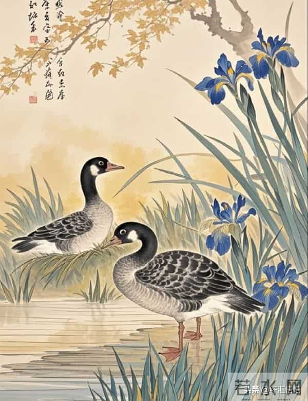 水边鹅戏影，花间鸟语香