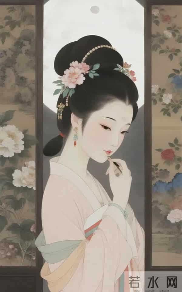 工笔月下簪花仕女（ 窈窕淑影，丰韵娉婷 ）