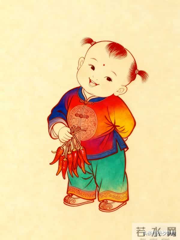 这组工笔画里的“辣椒娃娃”，把中国年的红火劲儿画活了！