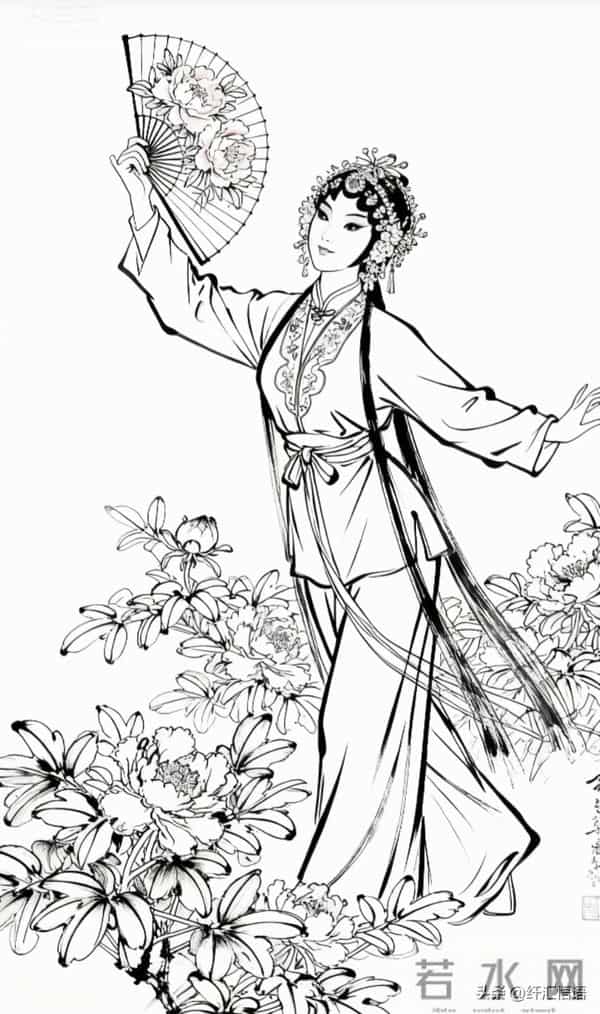 京剧人物白描画