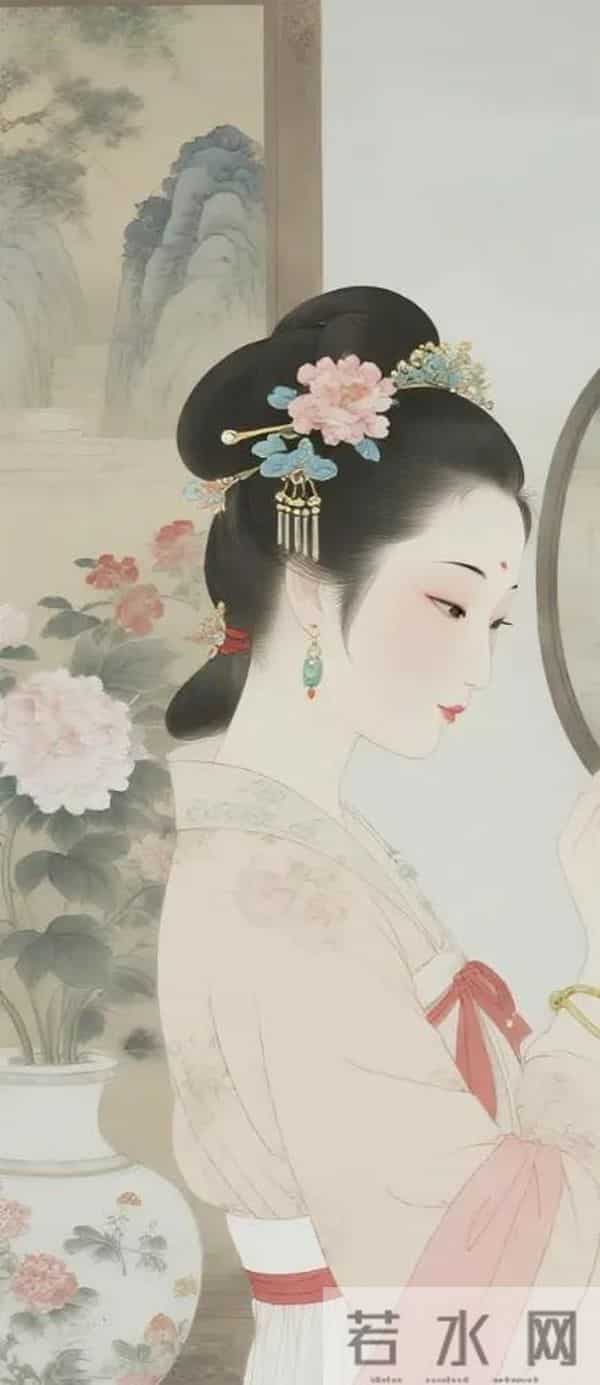 工笔月下簪花仕女（ 窈窕淑影，丰韵娉婷 ）