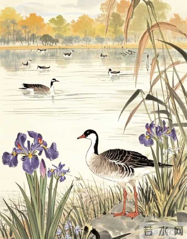 水边鹅戏影，花间鸟语香