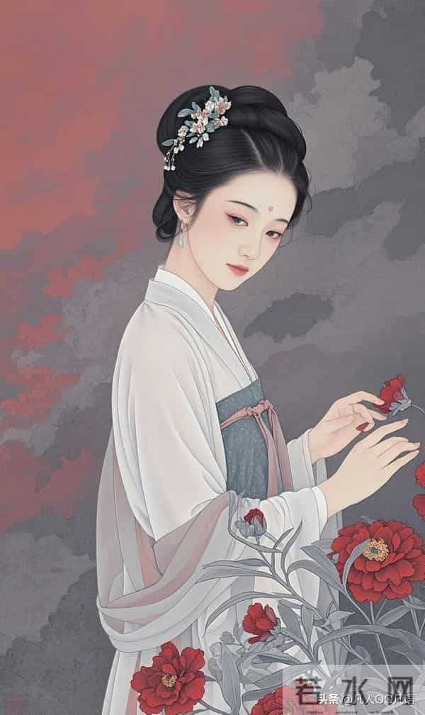 美图：工笔红花仕女
