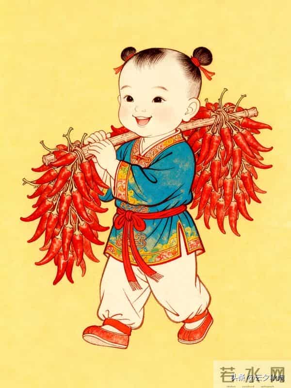 这组工笔画里的“辣椒娃娃”，把中国年的红火劲儿画活了！