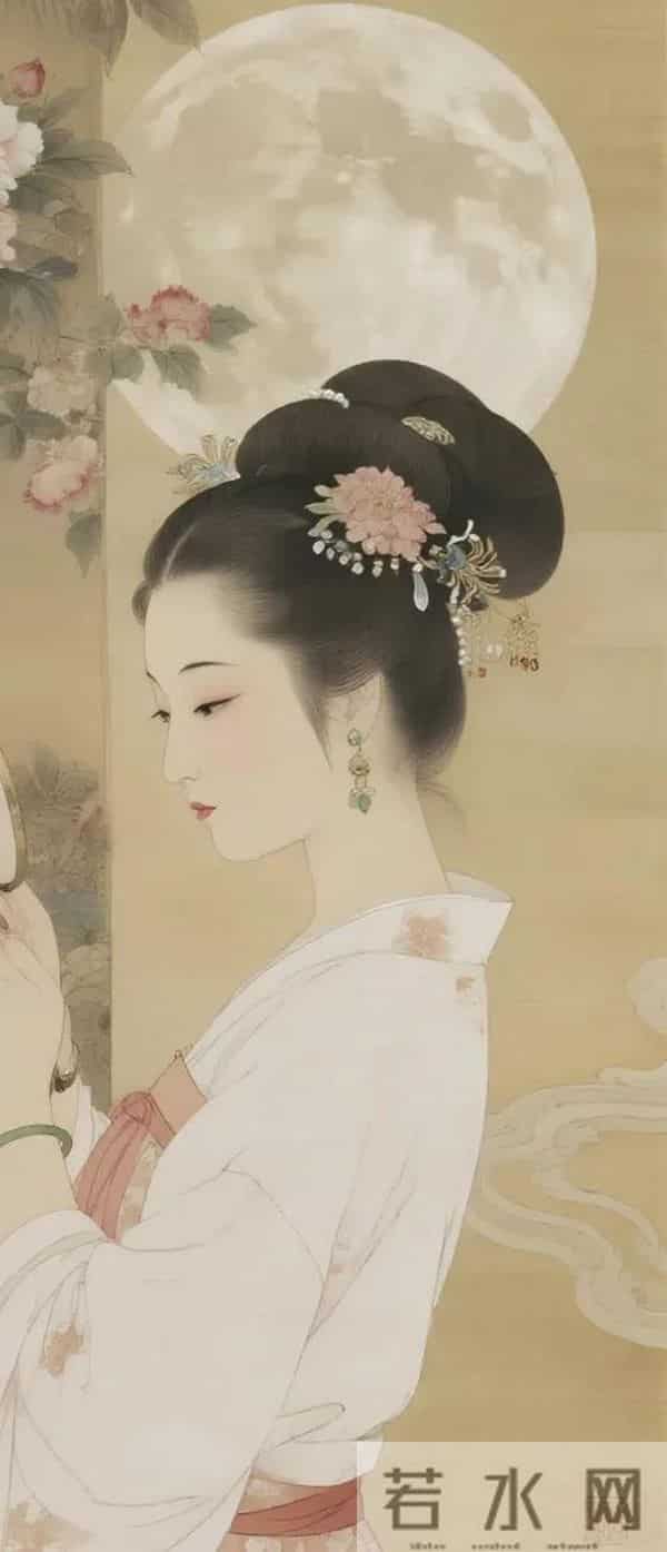 工笔月下簪花仕女（ 窈窕淑影，丰韵娉婷 ）