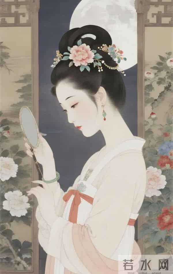 工笔月下簪花仕女（ 窈窕淑影，丰韵娉婷 ）