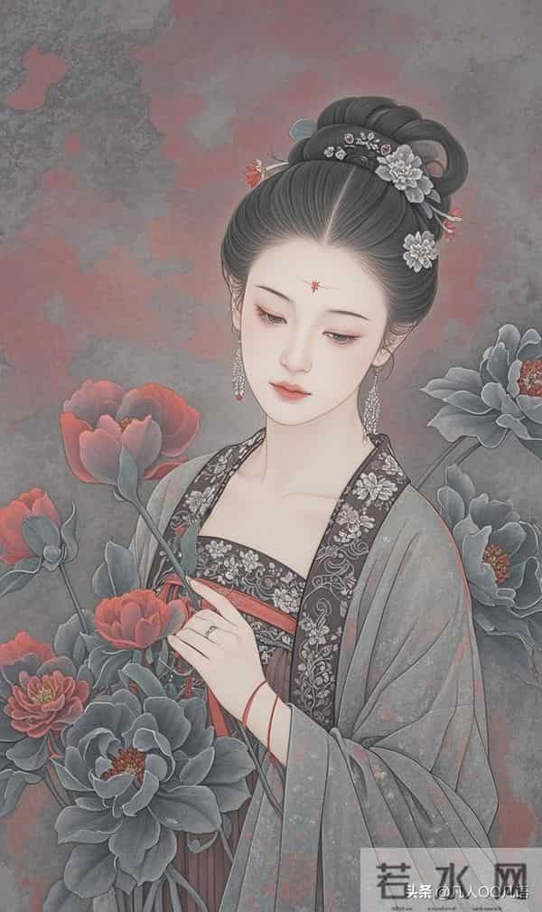 美图：工笔红花仕女