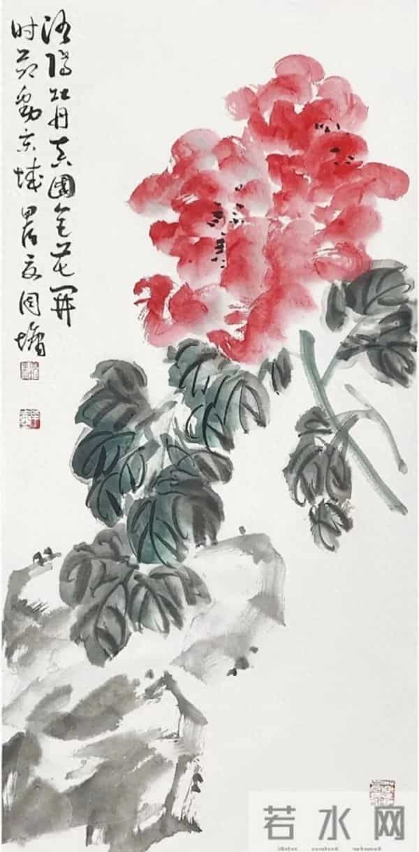 周墉，墨色由浓入淡，捕捉花朵在风中的舒展瞬间，展现其生命本真