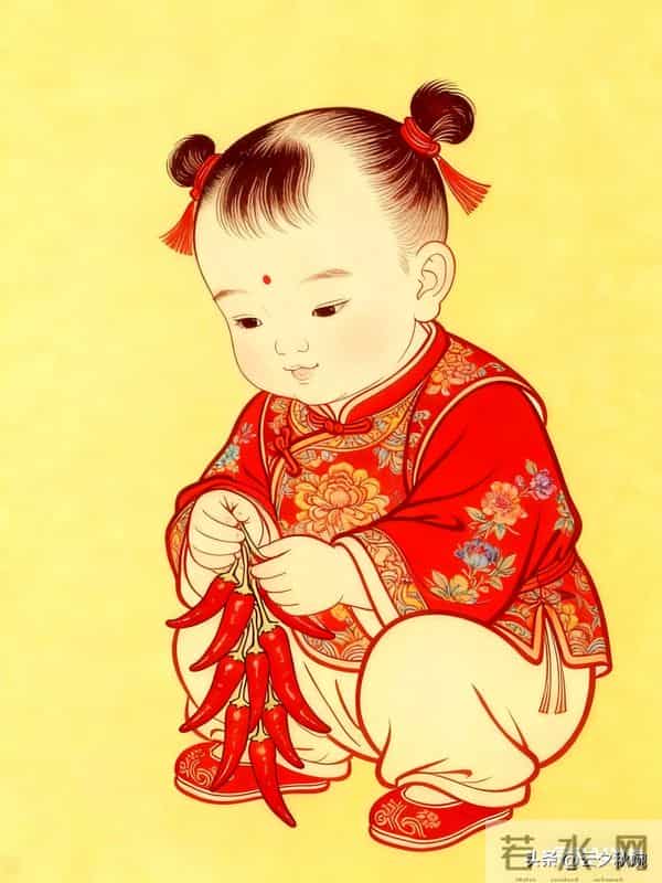 这组工笔画里的“辣椒娃娃”，把中国年的红火劲儿画活了！