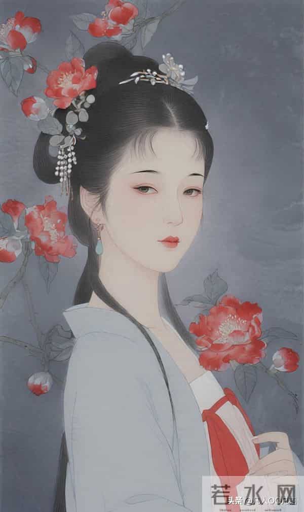 美图：工笔红花仕女