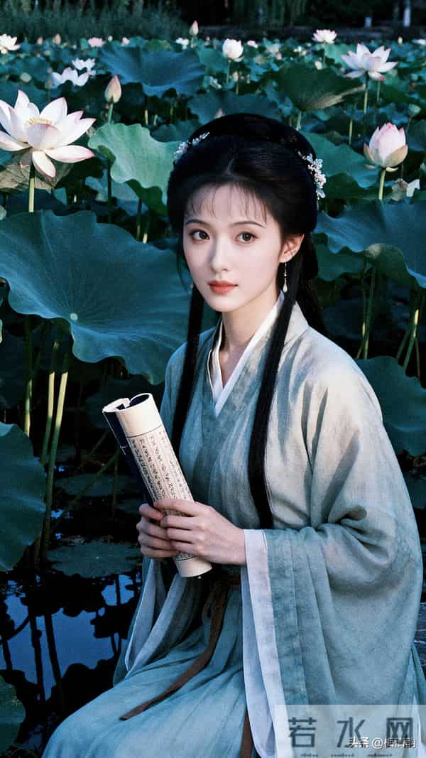 谁懂啊！这池荷风里的姑娘，就是从《红楼梦》走出来的潇湘妃