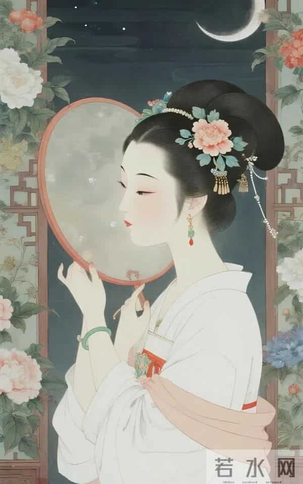 工笔月下簪花仕女（ 窈窕淑影，丰韵娉婷 ）