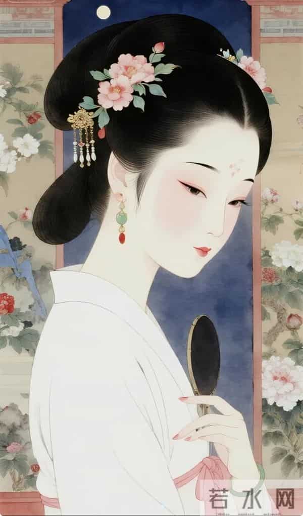 工笔月下簪花仕女（ 窈窕淑影，丰韵娉婷 ）