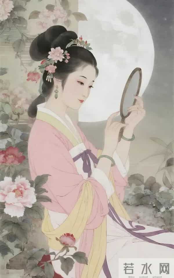 工笔月下簪花仕女（ 窈窕淑影，丰韵娉婷 ）