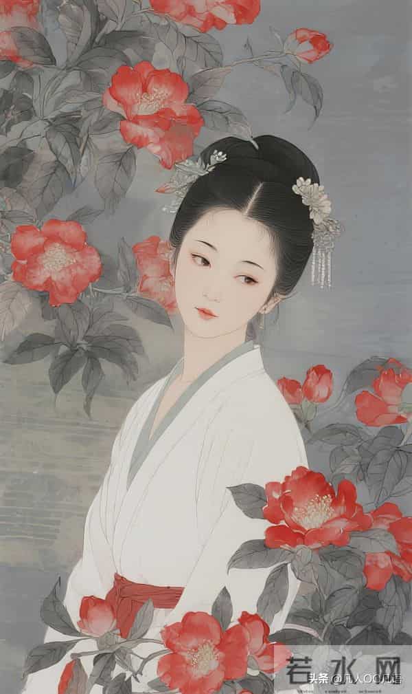 美图：工笔红花仕女