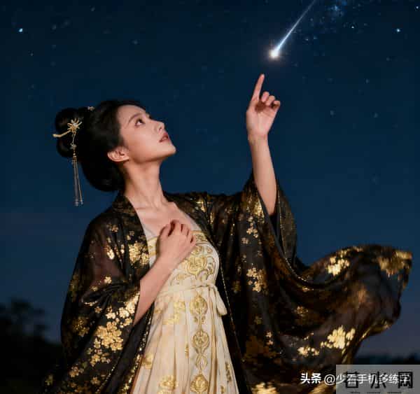 续句诗：秋宵坐尽剪灯花，露渍罗衣叠素纱。忽见流星划破夜