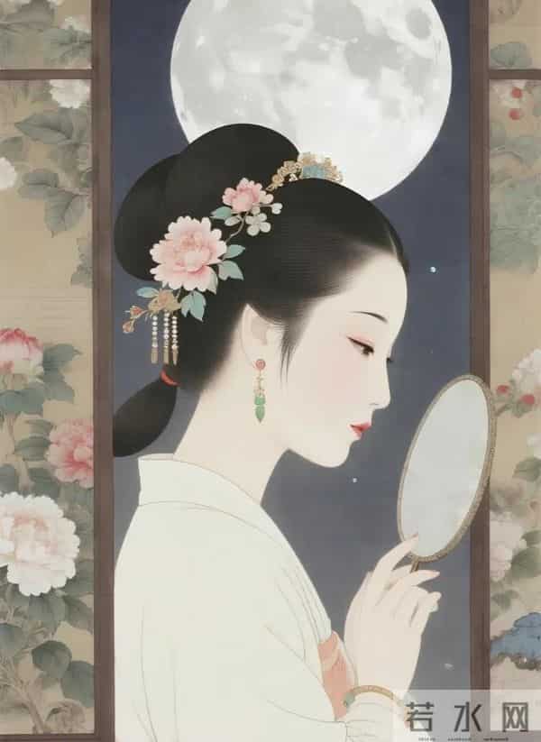 工笔月下簪花仕女（ 窈窕淑影，丰韵娉婷 ）