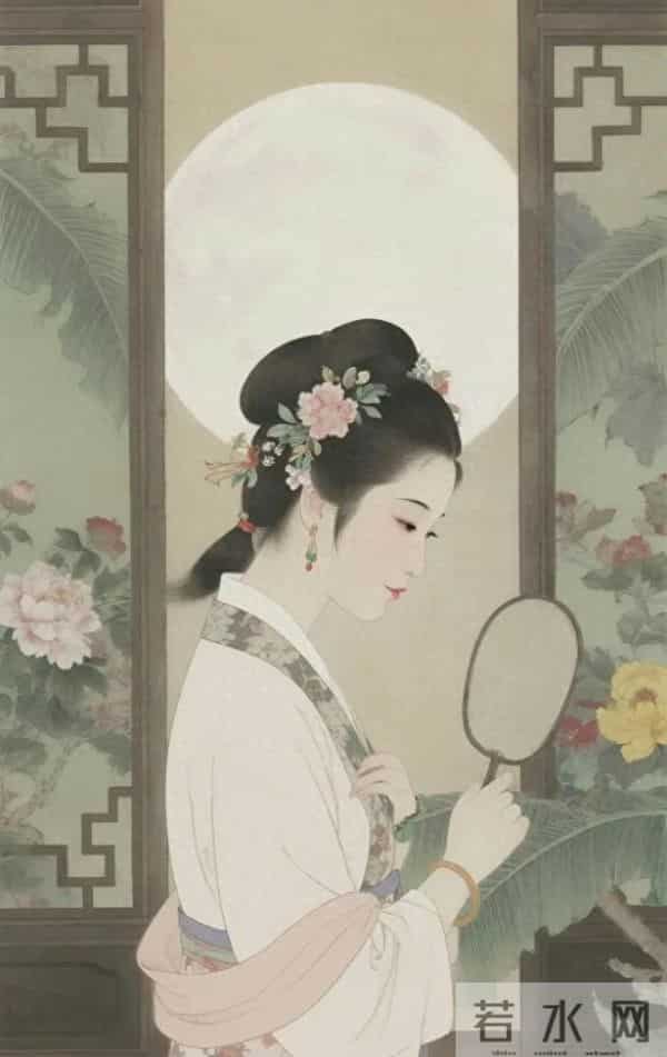 工笔月下簪花仕女（ 窈窕淑影，丰韵娉婷 ）