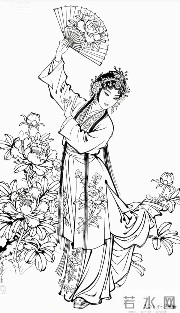 京剧人物白描画