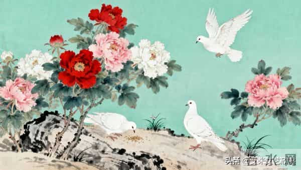 丹色琼羽：于非闇牡丹双鸽的富丽与生机