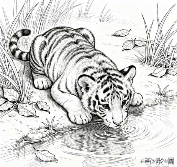 笔尖生威！工笔线条下的虎崽灵韵，每一笔都是东方美学的极致
