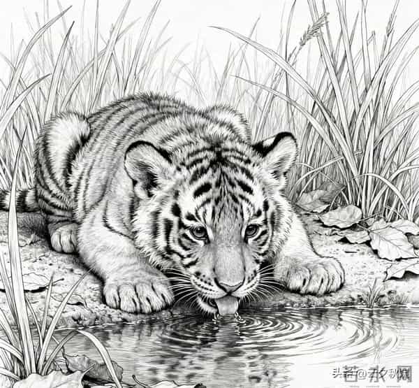 笔尖生威！工笔线条下的虎崽灵韵，每一笔都是东方美学的极致