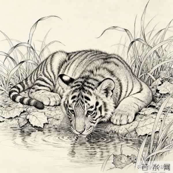 笔尖生威！工笔线条下的虎崽灵韵，每一笔都是东方美学的极致