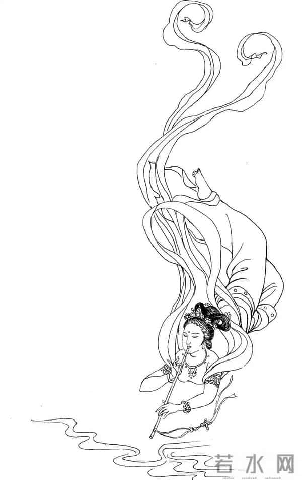 素材 - 白描女乐图