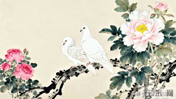 丹色琼羽：于非闇牡丹双鸽的富丽与生机