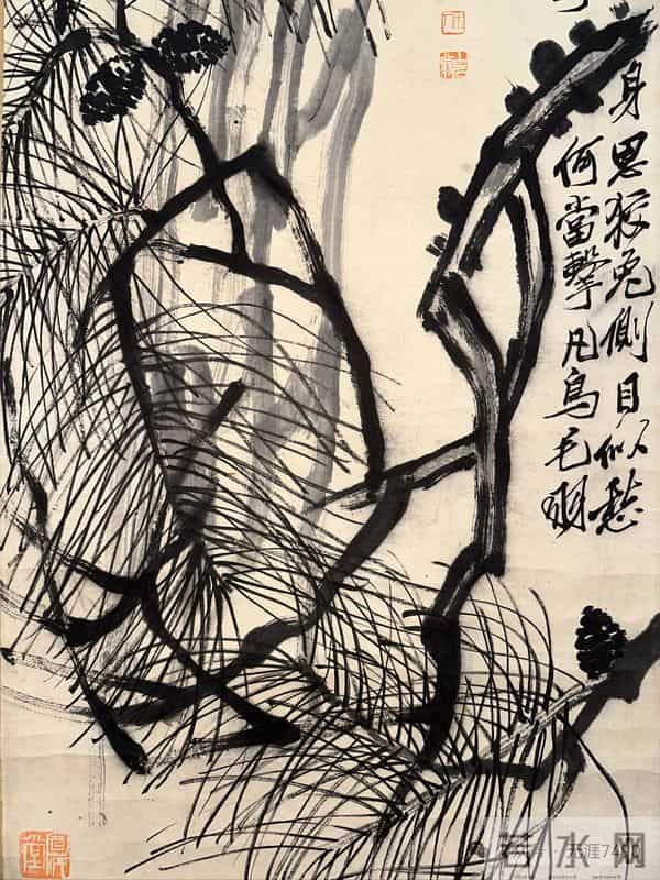 齐白石水墨 松鹰图