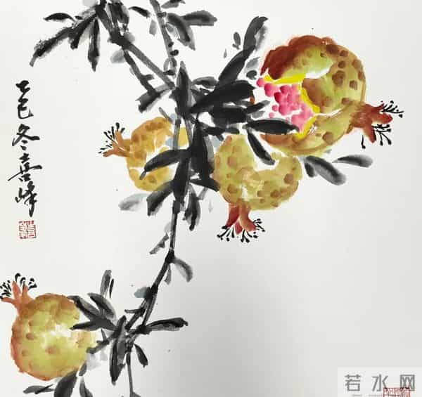 裂果栖雀，纸上秋光：看一颗石榴画透生活的暖