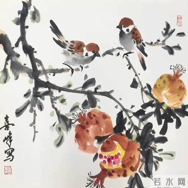 裂果栖雀，纸上秋光：看一颗石榴画透生活的暖