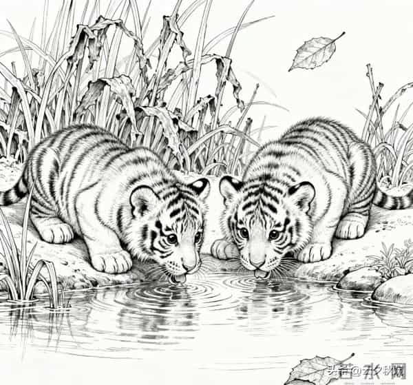 笔尖生威！工笔线条下的虎崽灵韵，每一笔都是东方美学的极致