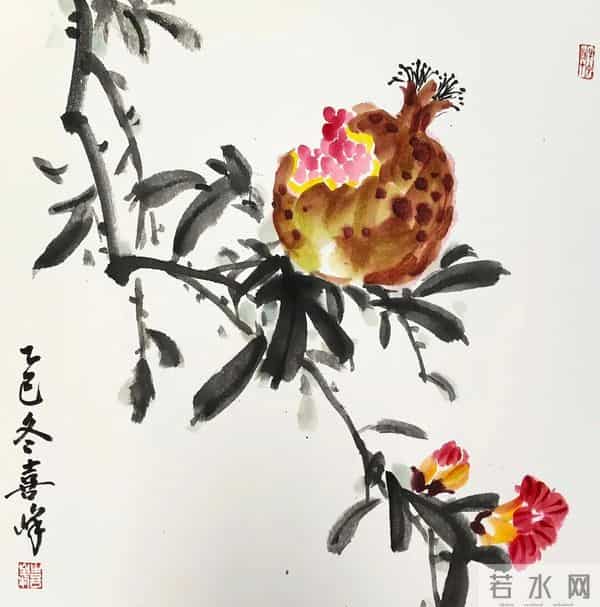 裂果栖雀，纸上秋光：看一颗石榴画透生活的暖