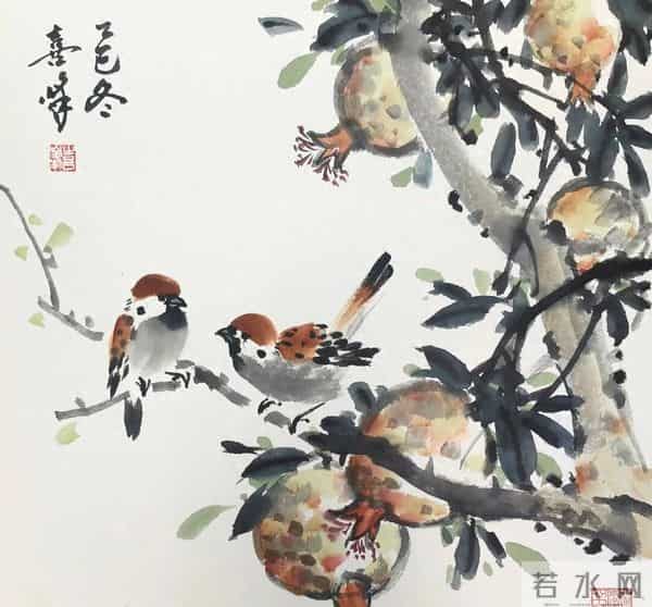 裂果栖雀，纸上秋光：看一颗石榴画透生活的暖