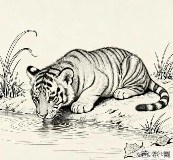 笔尖生威！工笔线条下的虎崽灵韵，每一笔都是东方美学的极致