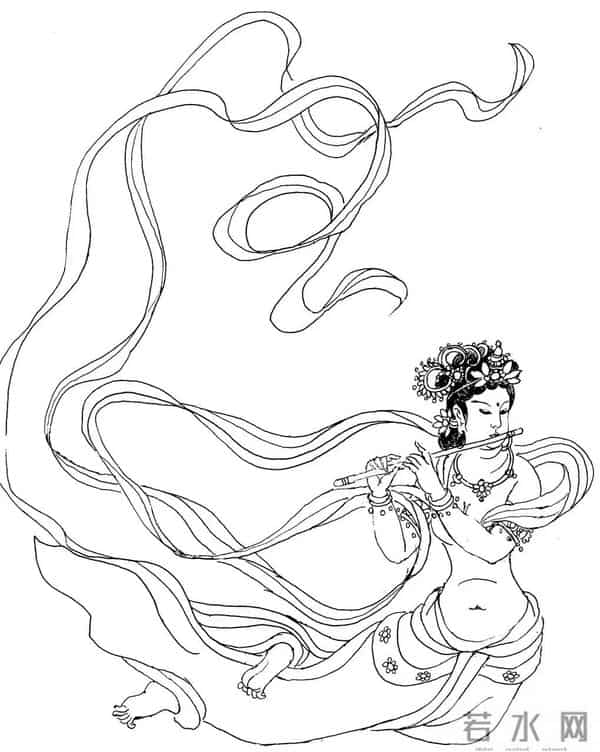 素材 - 白描女乐图