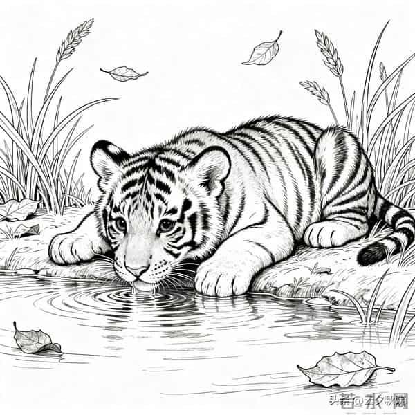 笔尖生威！工笔线条下的虎崽灵韵，每一笔都是东方美学的极致