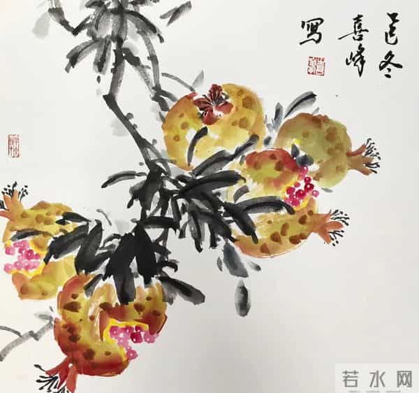 裂果栖雀，纸上秋光：看一颗石榴画透生活的暖