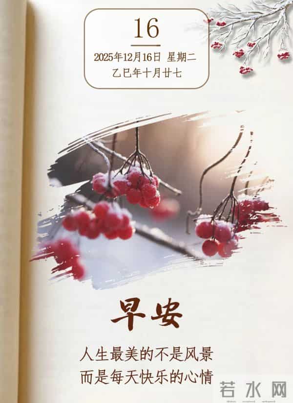 2025年12月16日周二早上好温馨问候语 早安图片 早安祝福精美图片