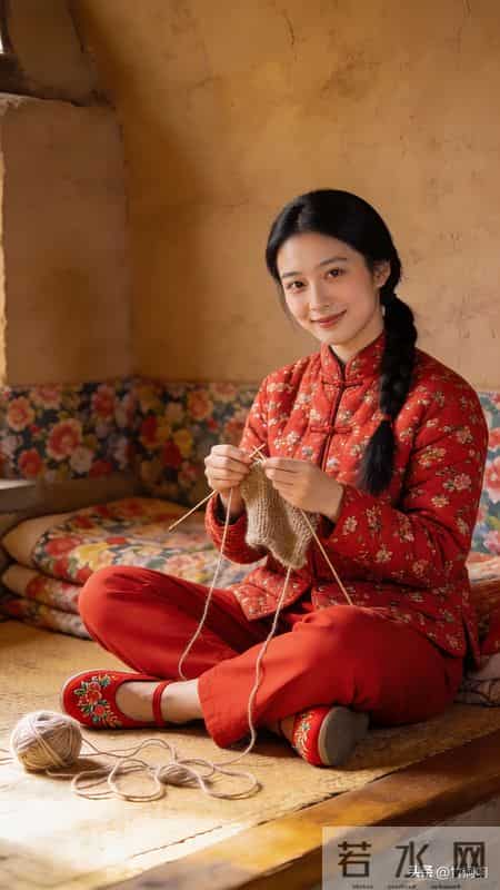 红碎花袄、麻花辫，炕头织线的她，是农村旧时光里的温柔