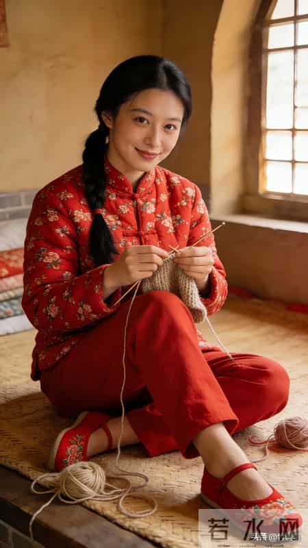 红碎花袄、麻花辫，炕头织线的她，是农村旧时光里的温柔